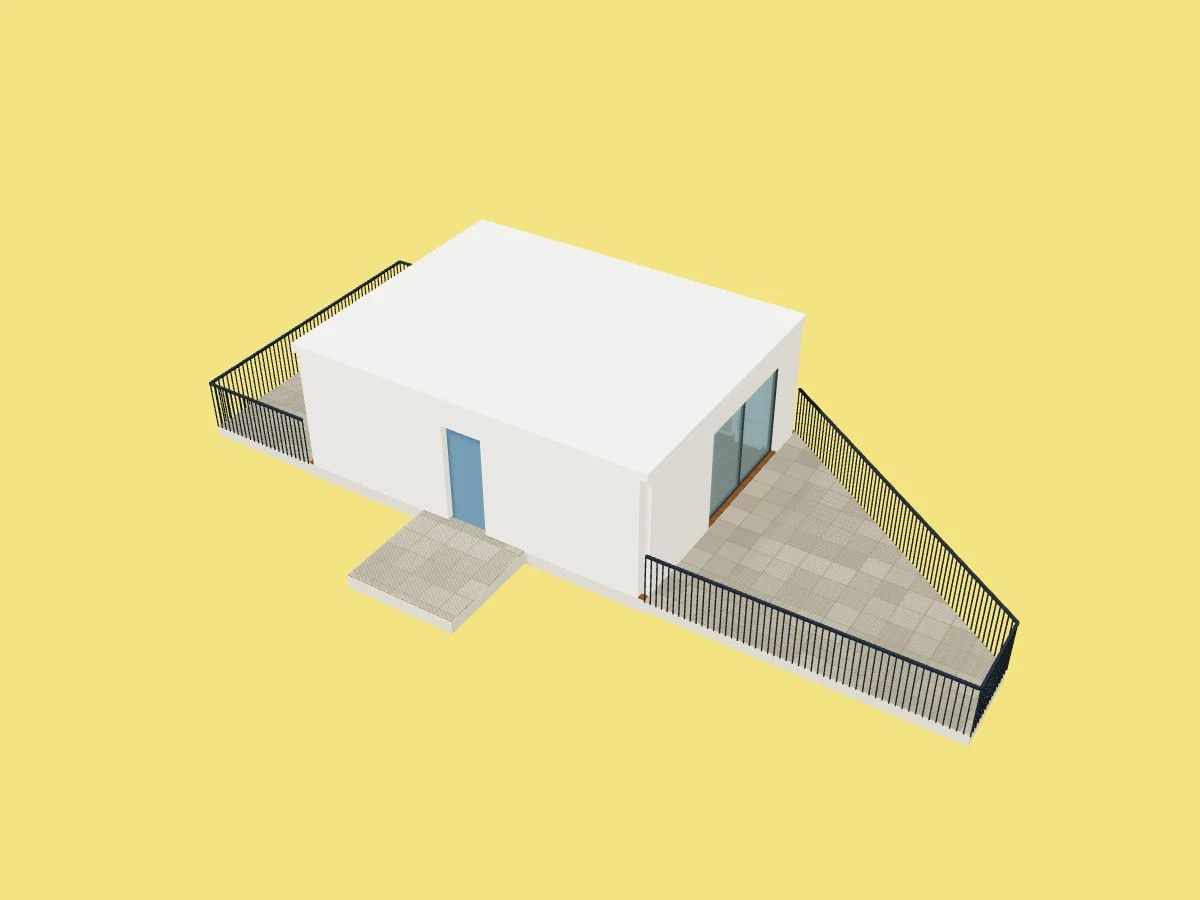 Exterior 3D view of the two-bedroom apartment